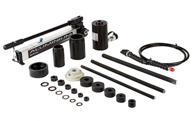 ست تعویض بوش شامل جک ، پمپ و شیلنگ هیدرولیکی با ظرفیت 18 تن مدل HBR-Range ساخت هایفورس انگلستان